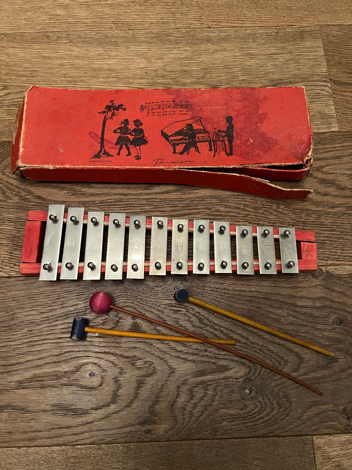 Vintage Xylofoon met Doos en Stokjes, Muziek en Instrumenten, Ophalen of Verzenden, Gebruikt, Overige soorten, Met koffer of draagtas