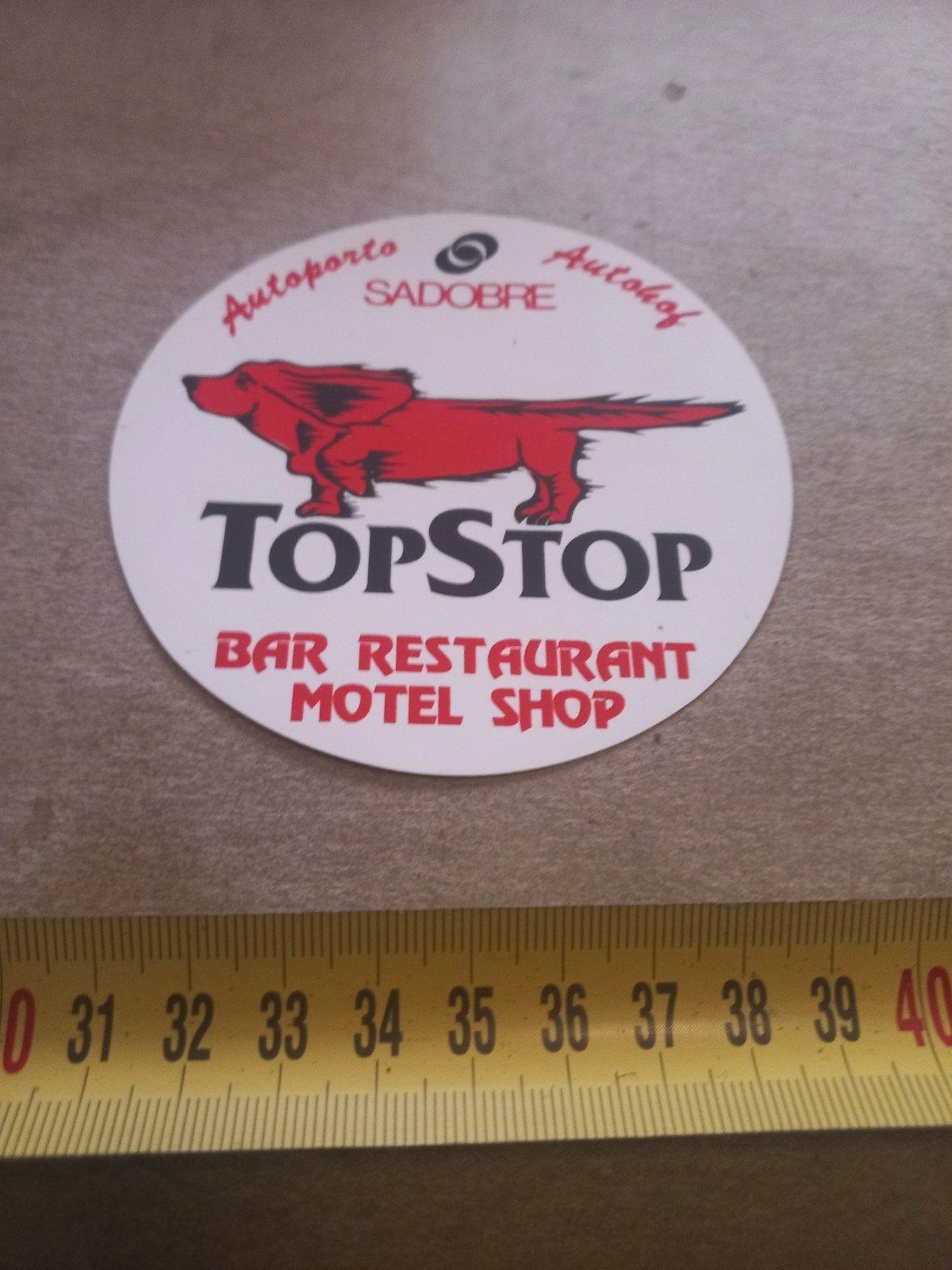 Vintage TopStop Sadobre Autohof Sticker, Ophalen of Verzenden, Zo goed als nieuw