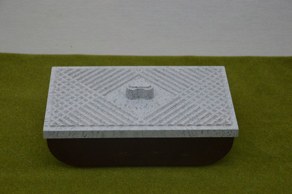 Oud bakelieten bakje met grijze deksel, 23cm lang, 14 cm br, Ophalen of Verzenden