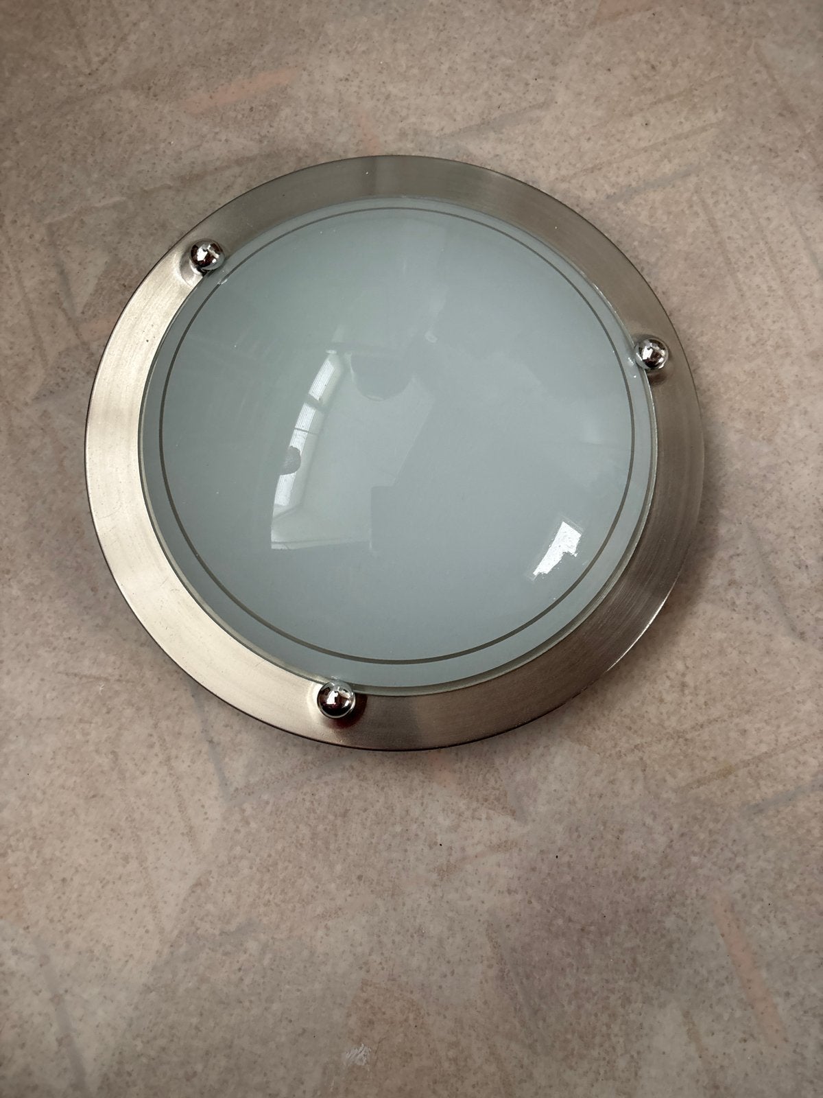 Ronde plafondlamp met melkglas en RVS-look, Ophalen of Verzenden, Gebruikt