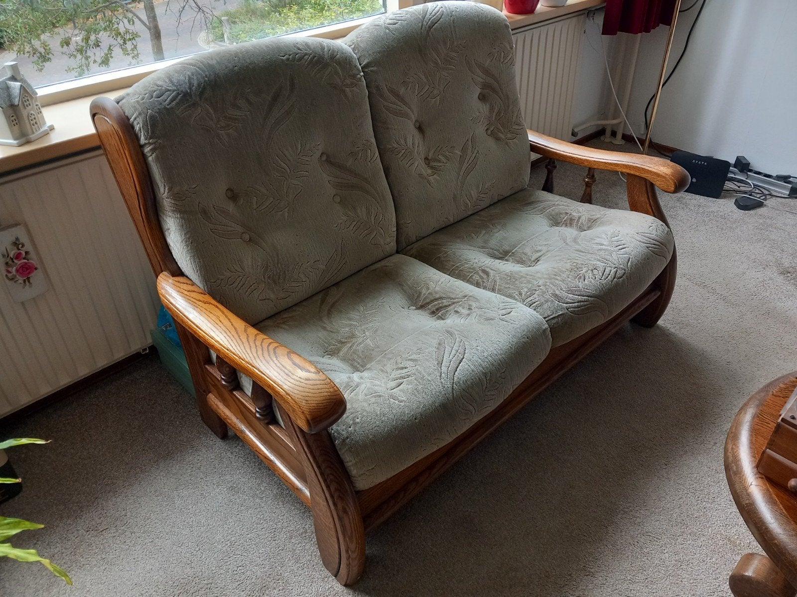 vintage bankstellen. een 2 zits en 3 zits eiken, Ophalen, Gebruikt, 75 tot 100 cm, Hout