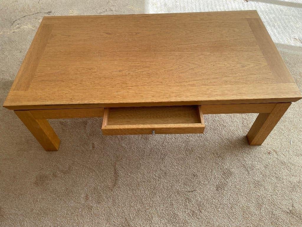 salontafel blank eiken 130 x 70 cm met 2 bijzettafeltjes, Ophalen, Gebruikt, 100 tot 150 cm, Klassiek