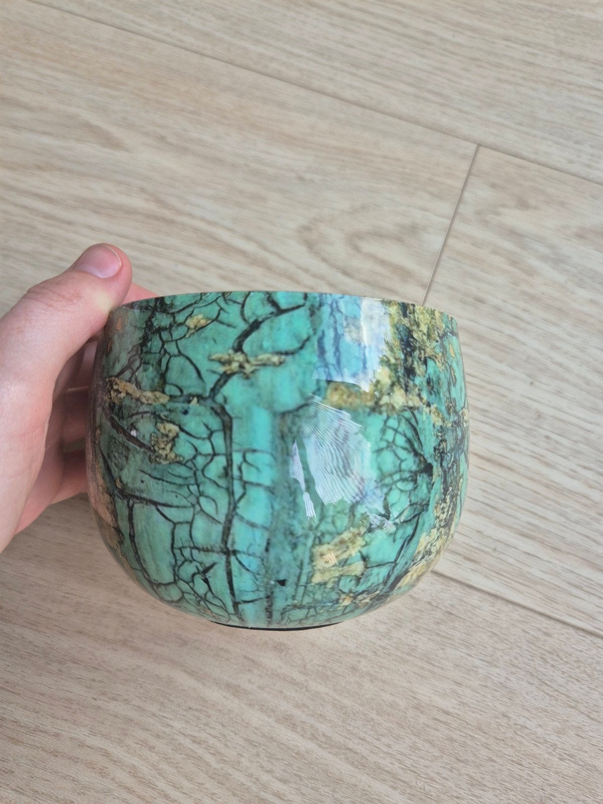 Groene bloempot met craquelé design, Rond, Nieuw, Ophalen of Verzenden, Aardewerk