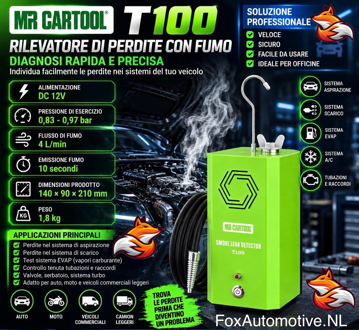 Mr Cartool Rookmachine T100 lekopsproring voordeelaanbod, Auto diversen, Ophalen of Verzenden