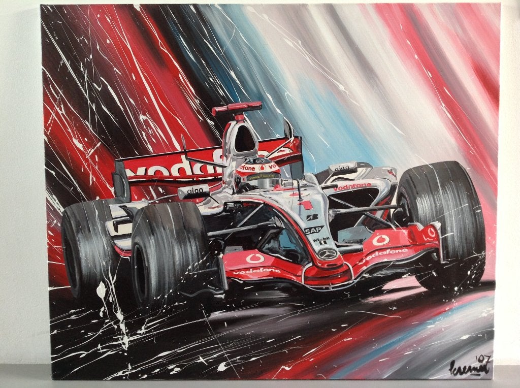 Eric Jan Kremer formule 1 F1 DTM auto-sport schilderij, Antiek en Kunst, Ophalen, Op houten frame, Voertuigen
