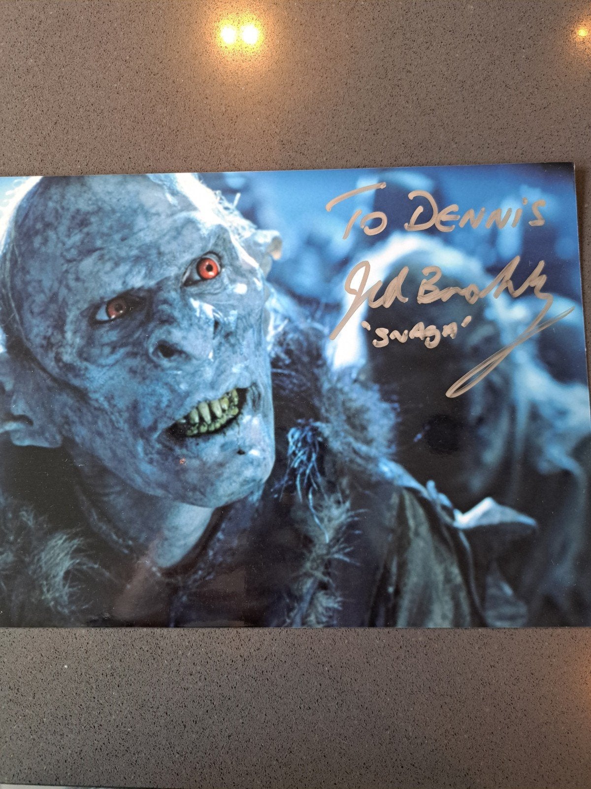 Gesigneerde foto Jed Brophy (Snaga) - Lord of the Rings, Verzamelen, A4 of kleiner, Rechthoekig Liggend, Ophalen of Verzenden