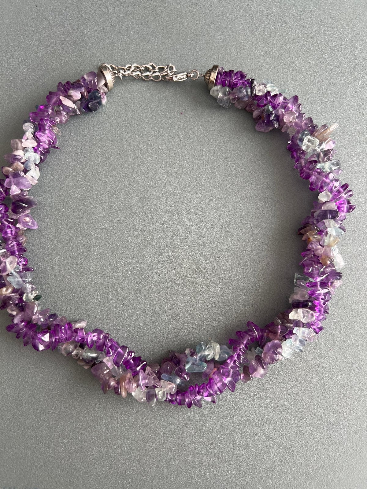 Amethist Regenboog Fluoriet Ketting - 50cm met Verlengkettin, Paars, Nieuw, Ophalen of Verzenden, Steen of Mineraal