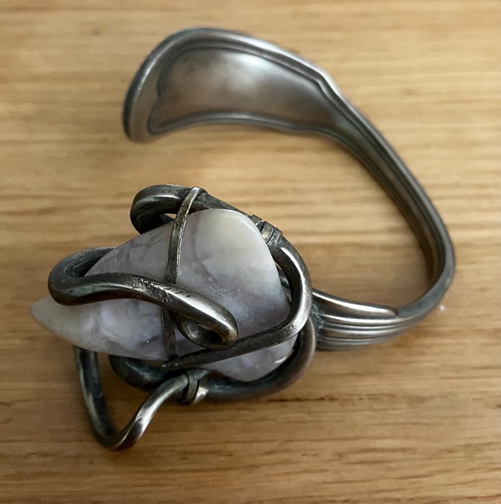 Armband antiek zilveren vork met Amatist amethist uit Cuba, Gebruikt, Ophalen of Verzenden, Met edelsteen, Zilver