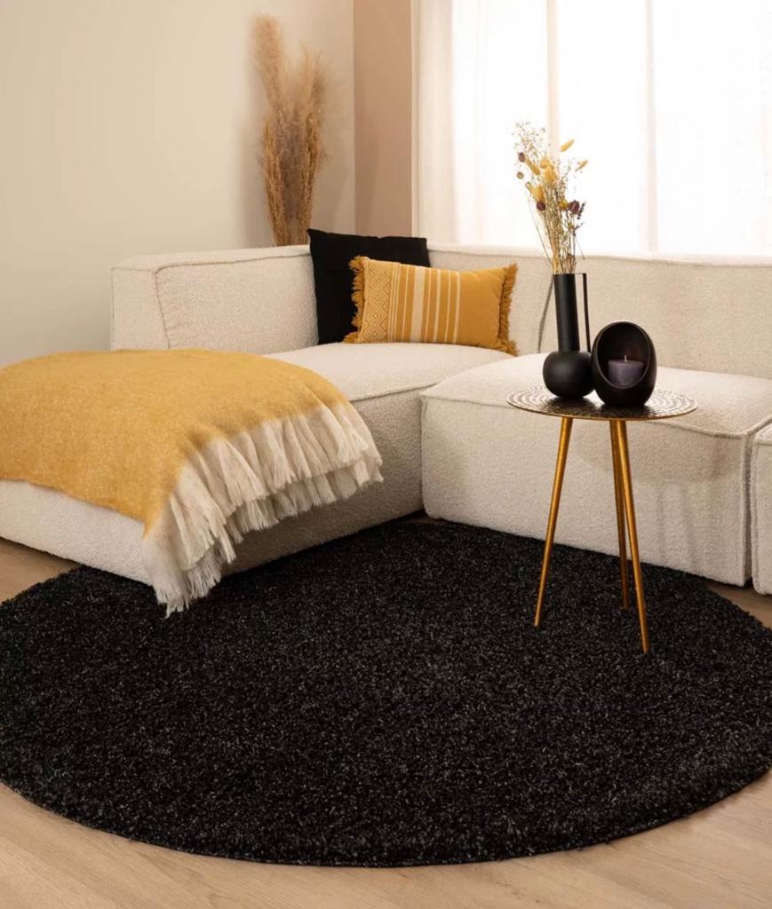 Zwart rond vloerkleed - schatting 100cm tot 120cm, Ophalen, 100 tot 150 cm, Zwart, Rond