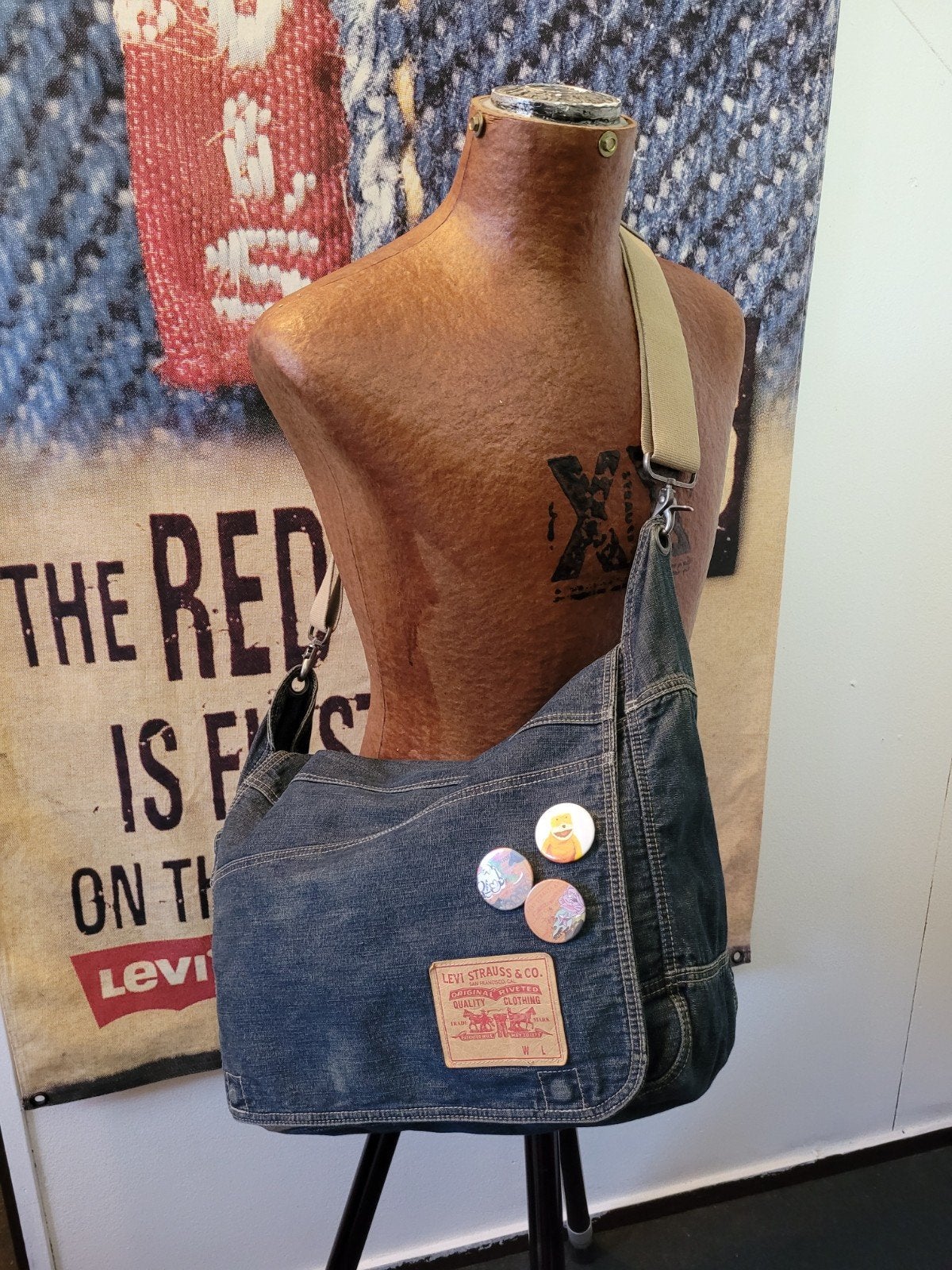 Vintage Levi's Messenger Bag - Denim Schoudertas, Ophalen of Verzenden, Zo goed als nieuw, Blauw, Schoudertasje