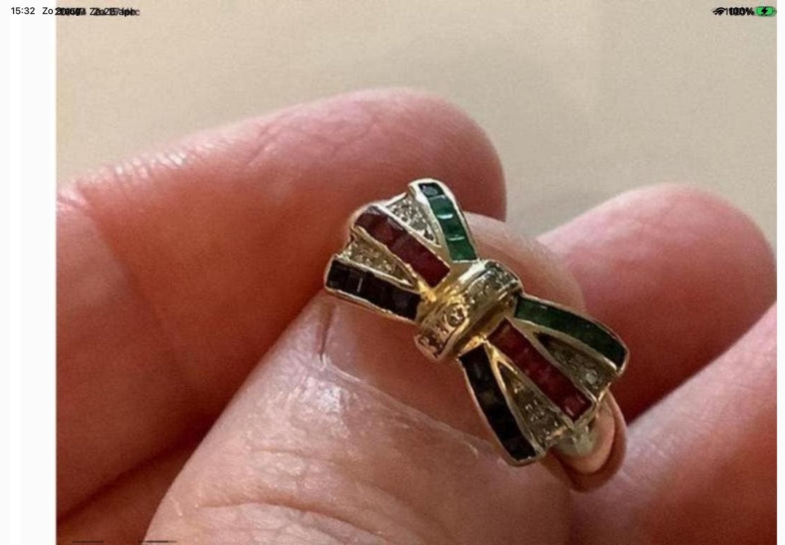 Unieke gouden ring robijn smaragd saffier diamant 14 k goud, Verzenden, Zo goed als nieuw, 17 tot 18, Met edelsteen