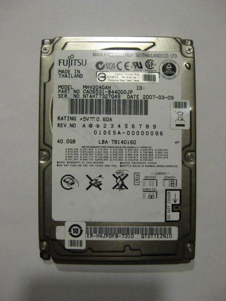 Fujitsu 40GB 5400rpm 2,5" IDE laptop harddisk, Intern, Gebruikt, HDD, Ophalen of Verzenden
