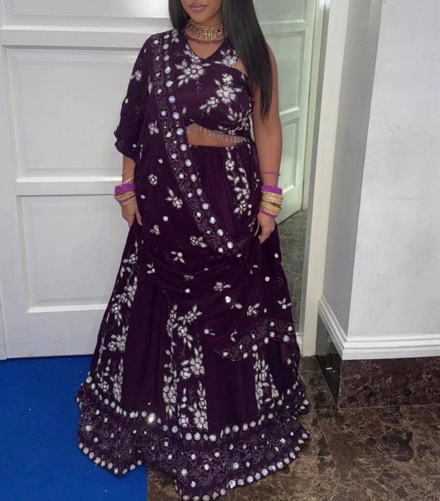 Burgundy/Donker Paars Lehenga - Maat 36/38/40, Maat 38/40 (M), Overige typen, Paars, Ophalen of Verzenden