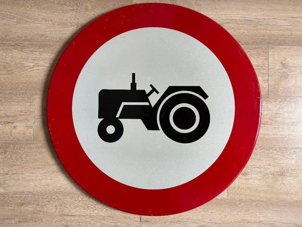 Oud groot verkeersbord verboden voor landbouwvoertuigen 80cm, Ophalen