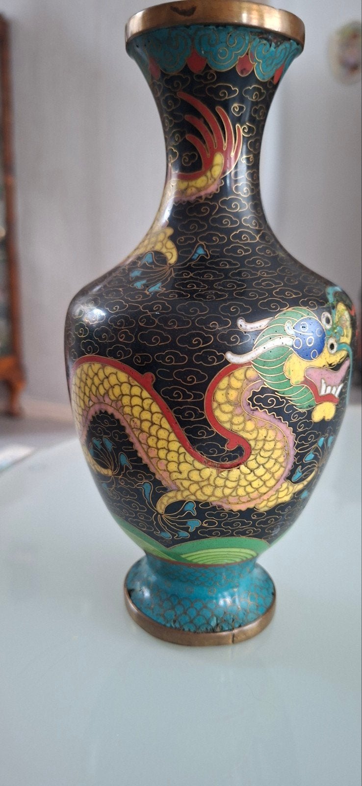 Cloisonné vaas met draak - Vintage Oosters decor, Antiek en Kunst, Ophalen of Verzenden