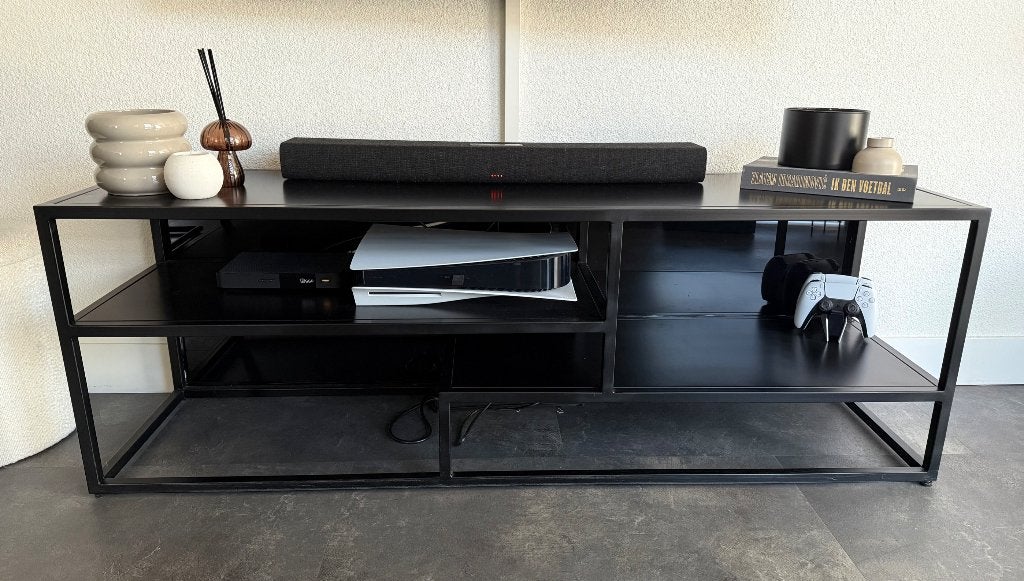 Zwart Stalen TV Meubel te koop, Ophalen, 150 tot 200 cm, Minder dan 100 cm, 25 tot 50 cm