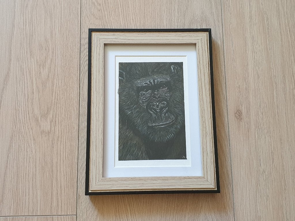 Mini schilderij met gorilla acryl op papier 18x13 cm, Ophalen, Minder dan 50 cm, Oorspronkelijke maker, Nieuw