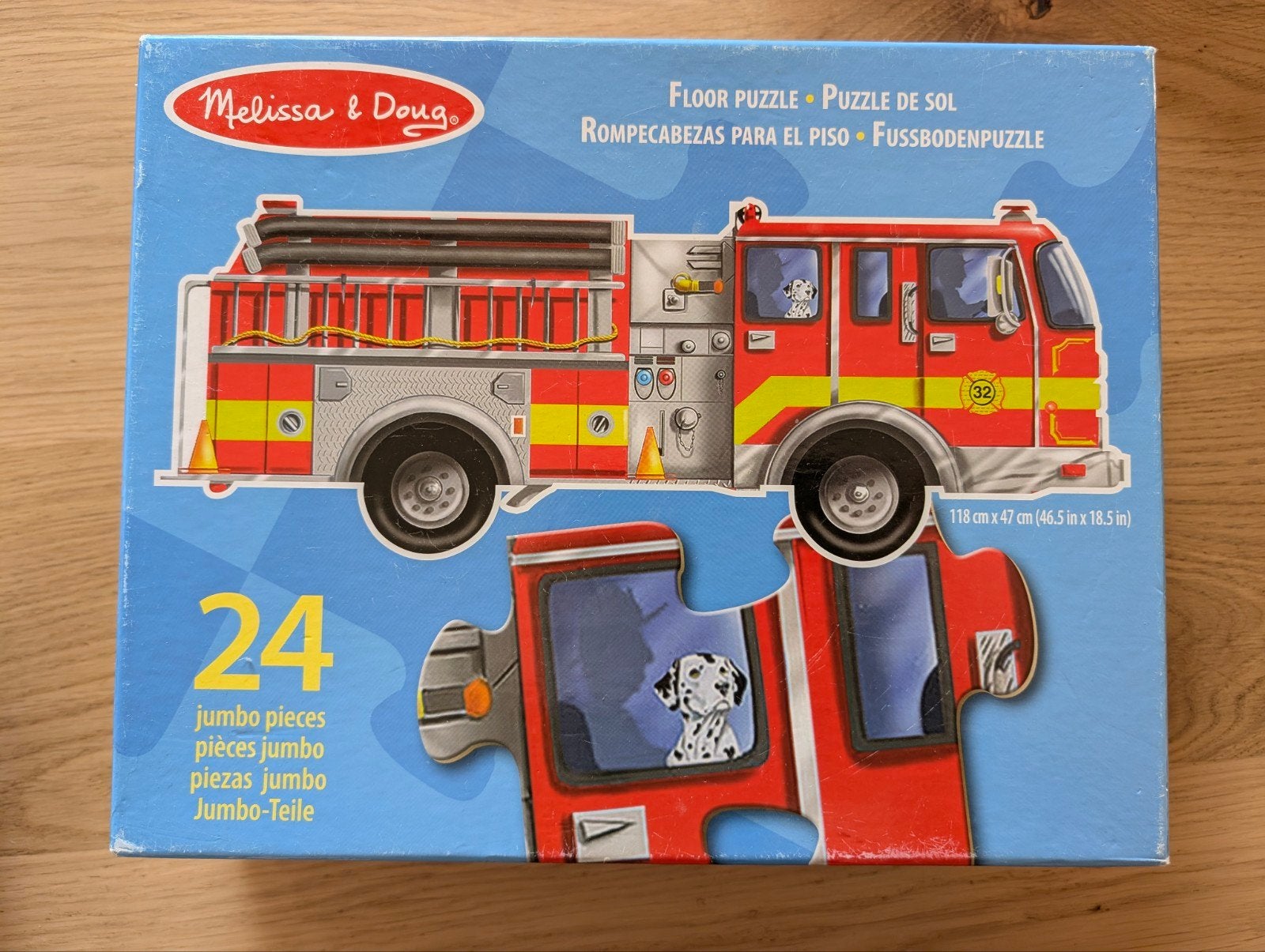 Melissa & Doug Brandweerwagen Vloerpuzzel 24 Stukjes, Ophalen of Verzenden, 10 tot 50 stukjes, Gebruikt, 2 tot 4 jaar