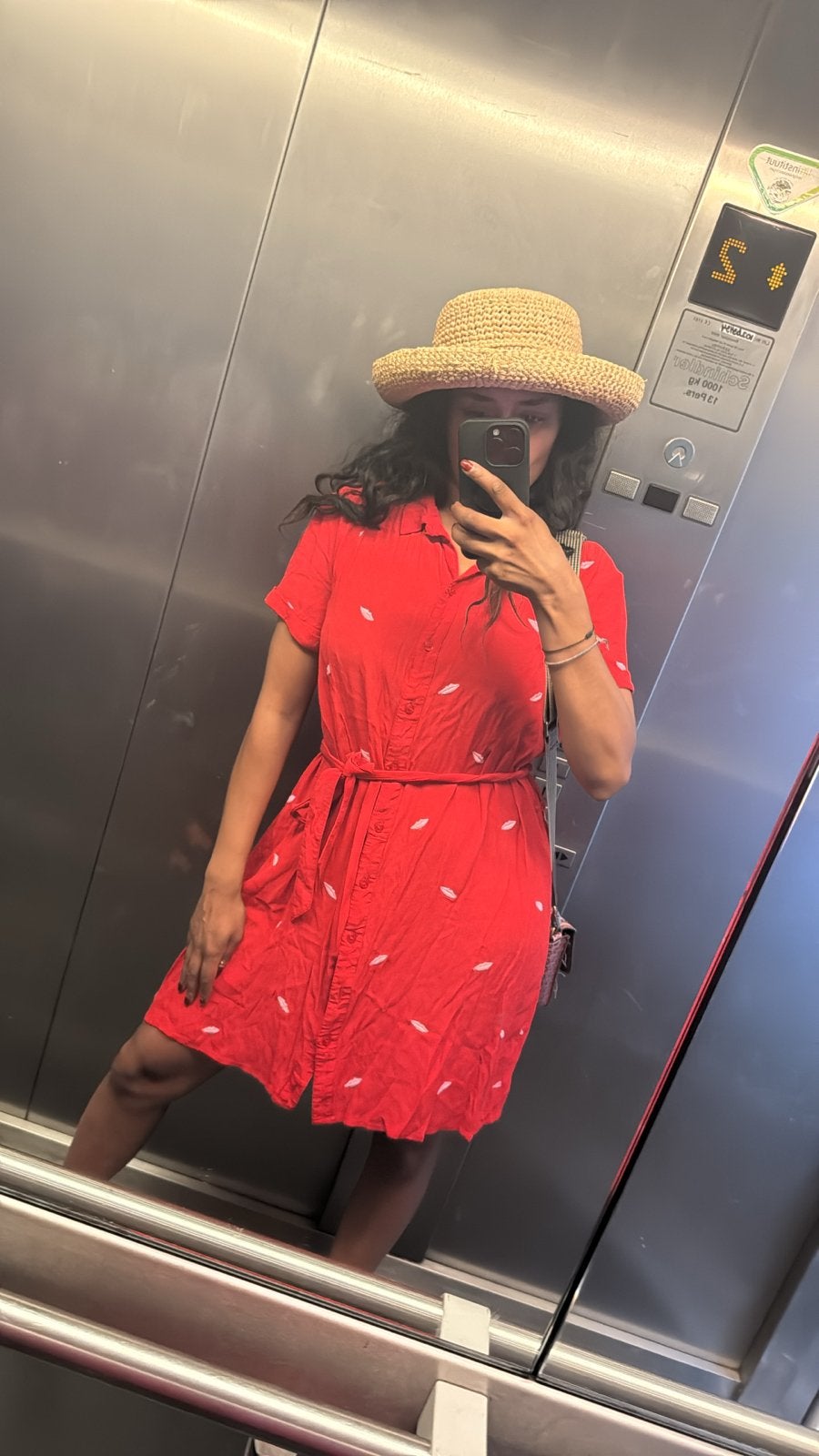 Fabienne Chapot jurk met roze lipjes - Maat S, Kleding | Dames, Jurken, Ophalen of Verzenden, Zo goed als nieuw, Maat 36 (S), Rood