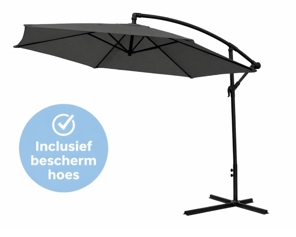 Parasol - Zweefparasol - Kantelbaar - met Hoes - Antraciet, Kantelbaar, Nieuw, Ophalen of Verzenden, Muntel