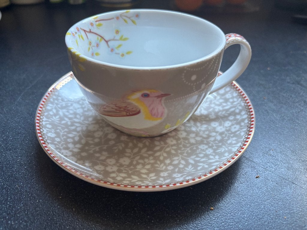 Pip Studio kop en schotel mooie vogel, Ophalen, Gebruikt, Pip Studio, Vintage