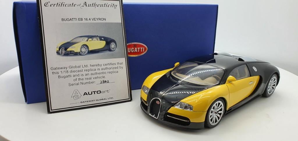 Bugatti EB 16.4 Veyron Showcar Black/Yellow van AutoArt, Ophalen of Verzenden, Nieuw, Auto, Autoart