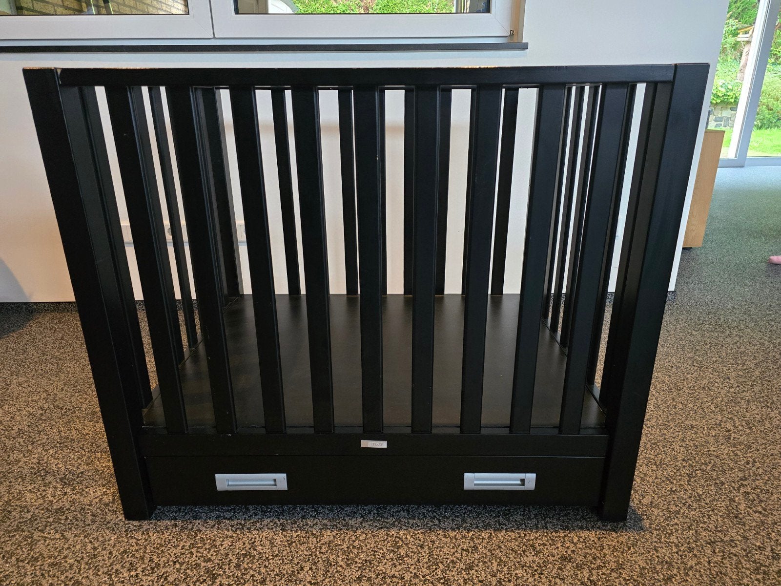 Zwarte babybox met lade – verstelbaar in 3 hoogtes, Kinderen en Baby's, Ophalen, Gebruikt, Vierkant, In hoogte verstelbaar