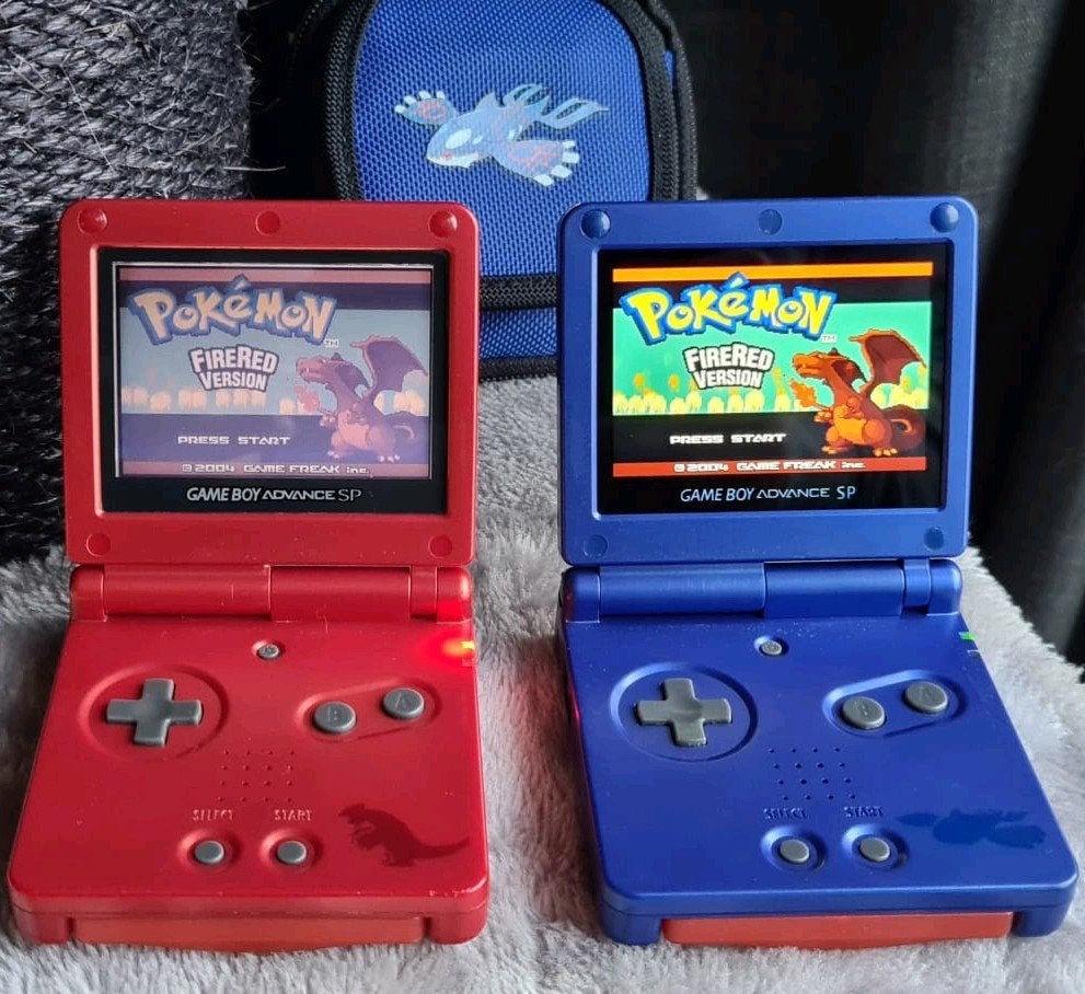 Modded Gameboy Advance SP Kyogre Funnyplaying HD LCD en meer, Spelcomputers en Games, Ophalen of Verzenden, Game Boy Advance SP