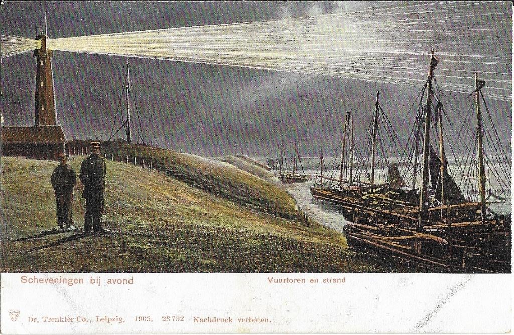 Scheveningen, vuurtoren, veldwachter, schepen, boten, man, Verzenden, Voor 1920, Ongelopen, Zuid-Holland