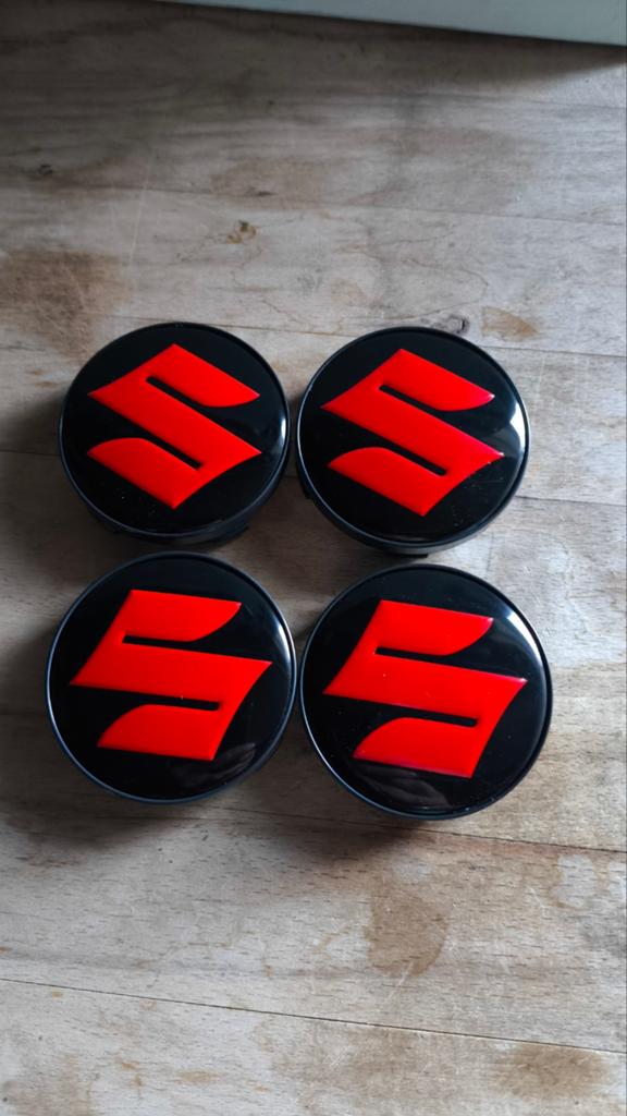 Set van 4 Suzuki naafdoppen - Zwart/Rood 60mm, Ophalen of Verzenden, Nieuw