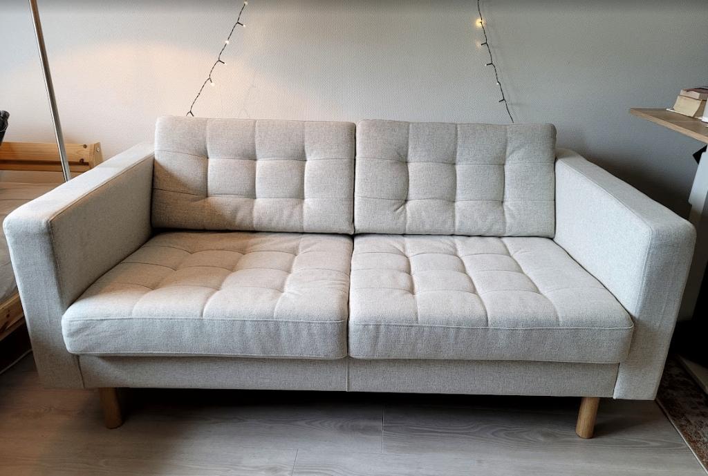 Ikea Landskrona 2-zits bank beige/hout, Ophalen, 150 tot 200 cm, Tweepersoons, 75 tot 100 cm