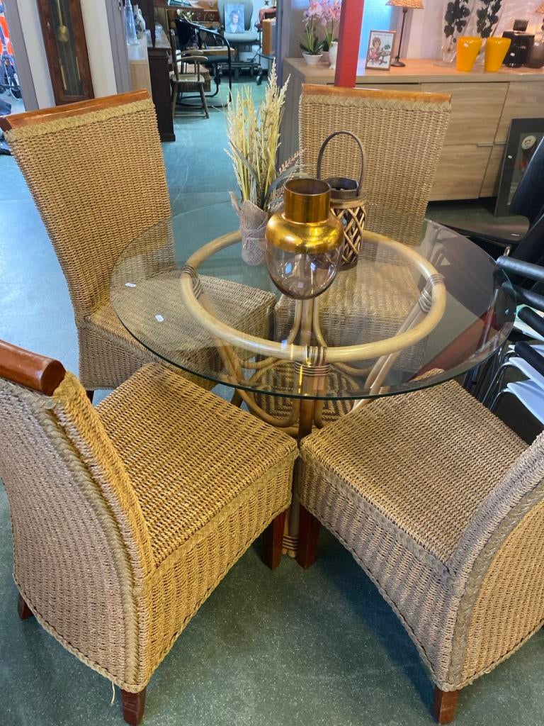 Set van 4 rotan stoelen, Ophalen, Gebruikt, Bruin, Riet of Rotan