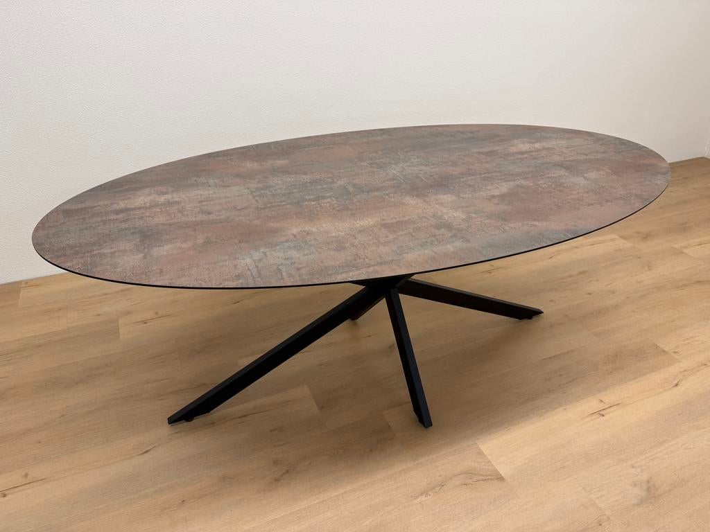 Ovale eettafel HPL Roest 200x100 - Direct Leverbaar, 100 tot 150 cm, 200 cm of meer, Ophalen of Verzenden, Zo goed als nieuw