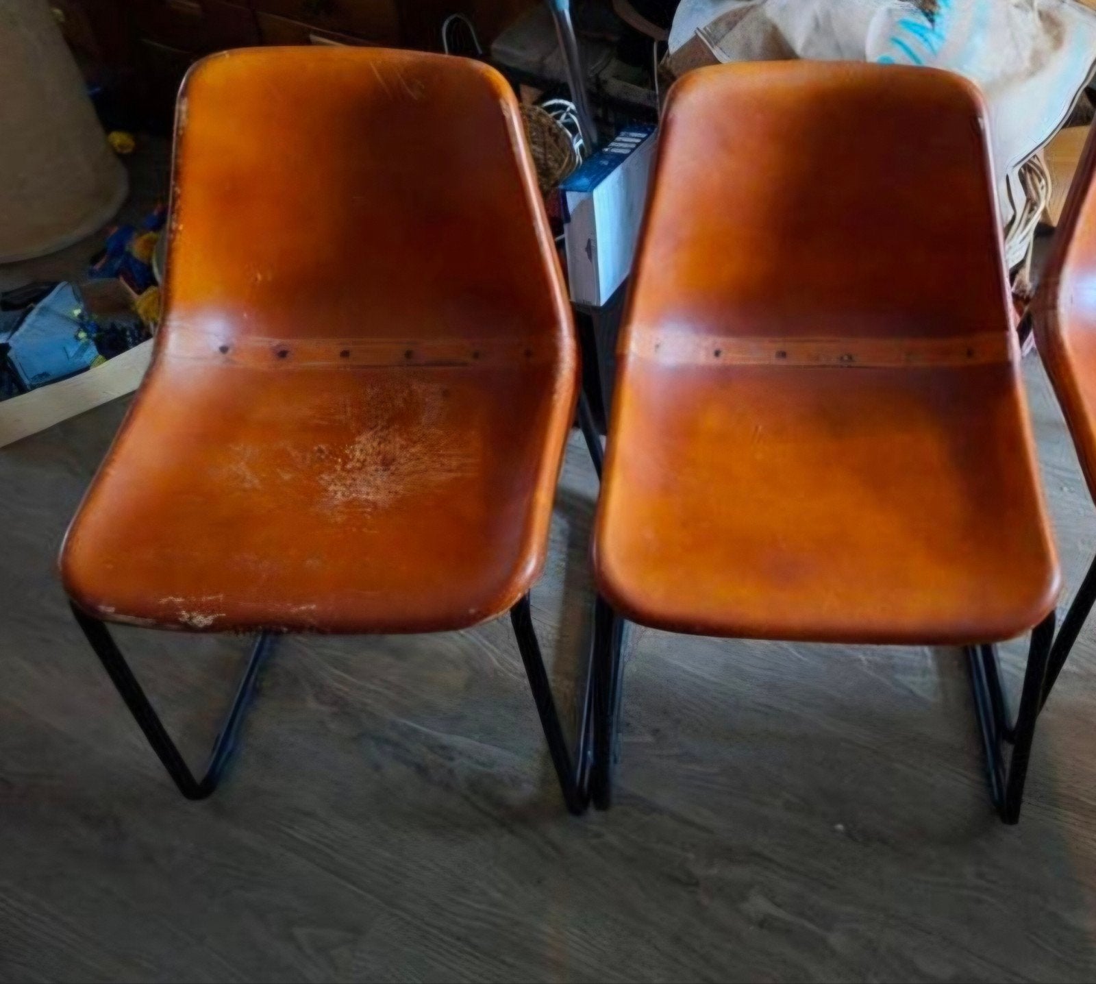 Vintage cognac kleurige stoelen (2 stuks), Gebruikt, Twee, Bruin, Leer