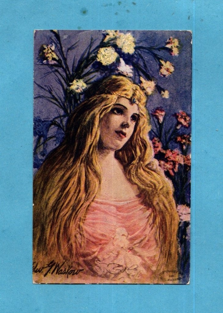 Mooie oude art nouveau glamourkaart met mooi meisje - W132, Verzamelen, Ansichtkaarten | Themakaarten, Verzenden, Voor 1920, Ongelopen