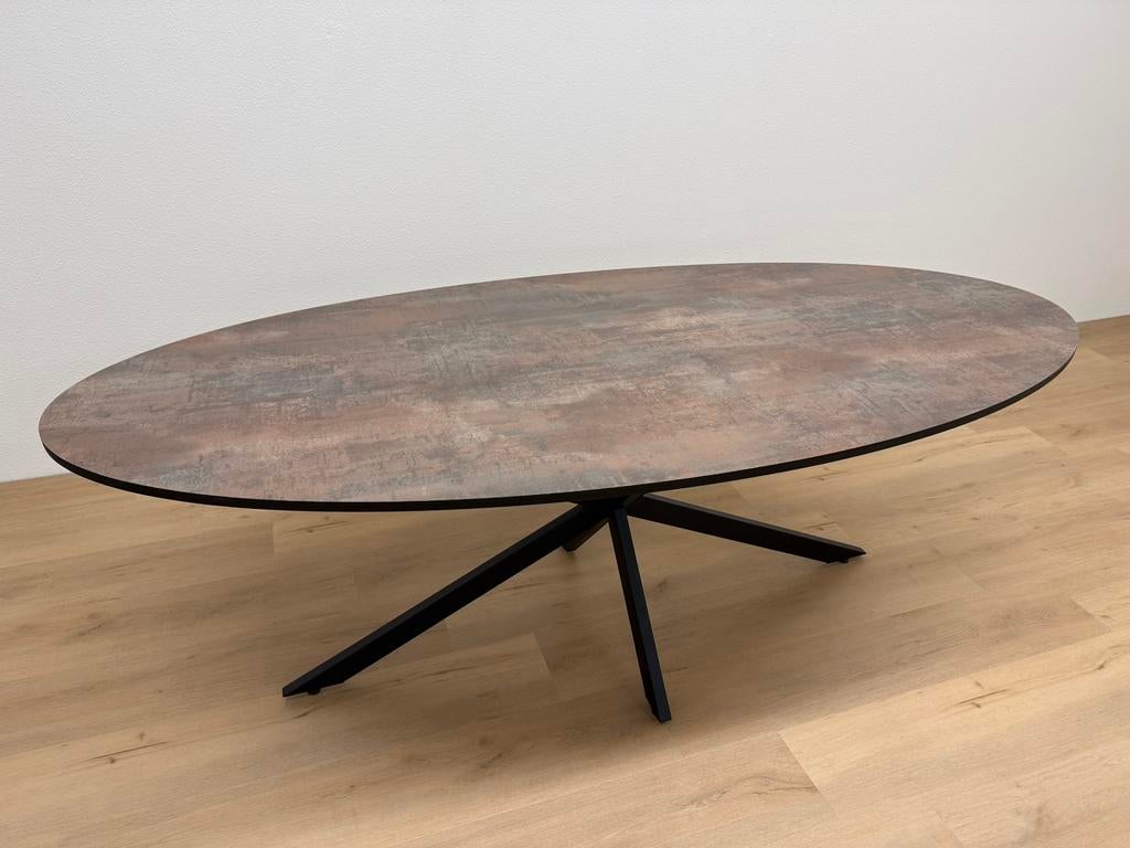 Ovale eettafel HPL Roest 220x100 - Direct Leverbaar, 100 tot 150 cm, 200 cm of meer, Ophalen of Verzenden, Zo goed als nieuw