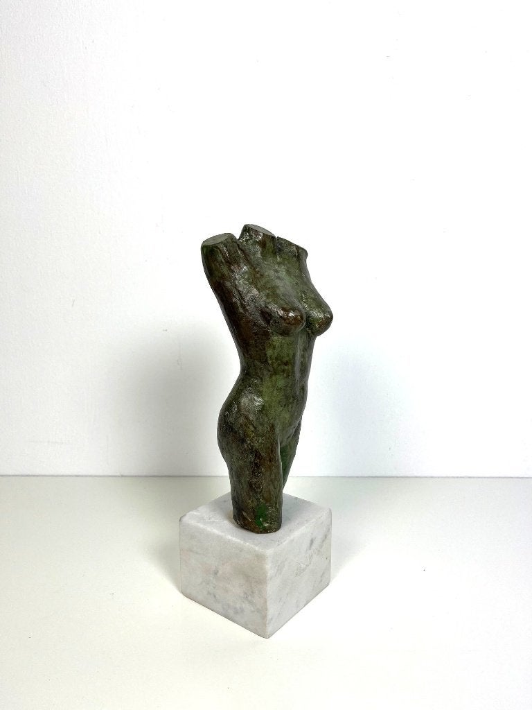 Vintage bronzen vrouwen torso op marmeren voet, Ophalen of Verzenden