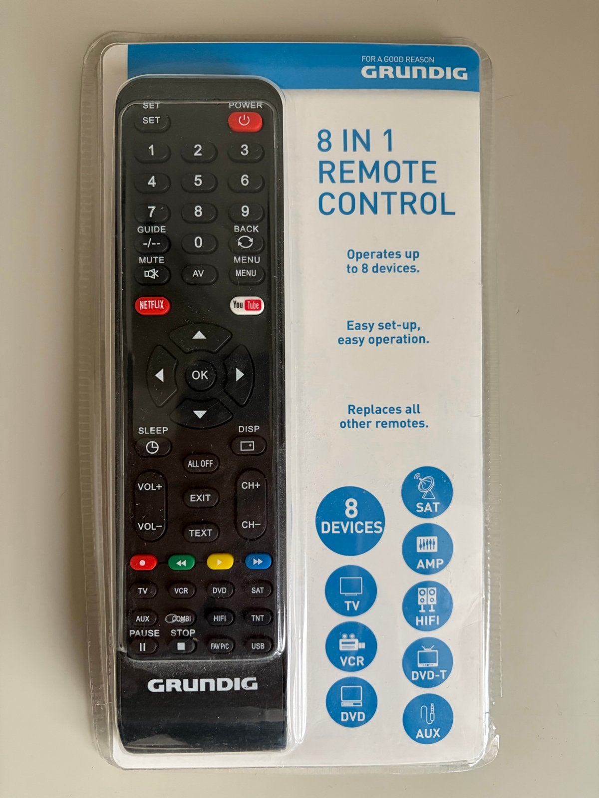 Grundig 8-in-1 Universele Afstandsbediening - Nieuw, Ophalen of Verzenden, Nieuw, Universeel, Dvd