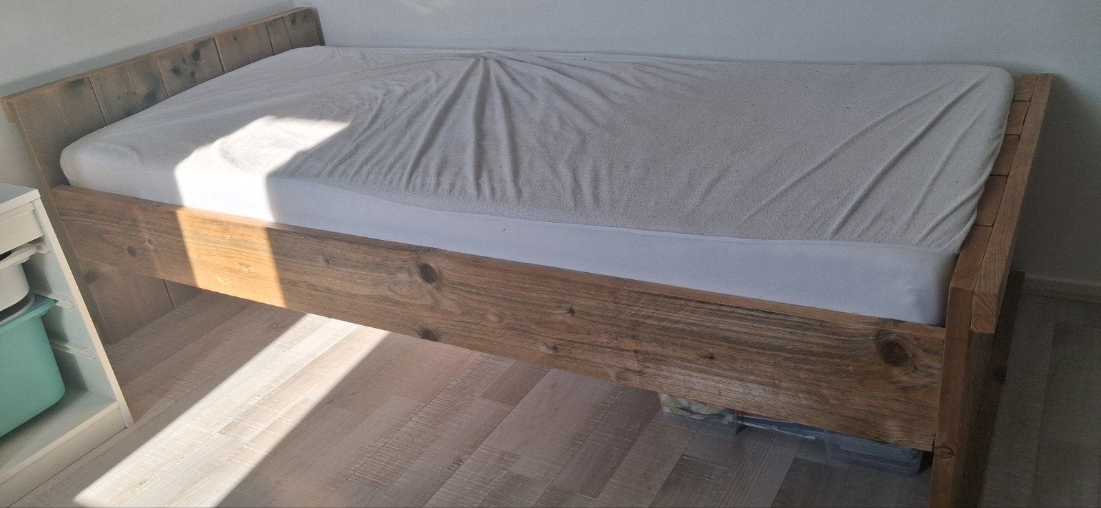 1 persoon steigerhouten bed, Ophalen, 90 cm, Eenpersoons, Steigerhout