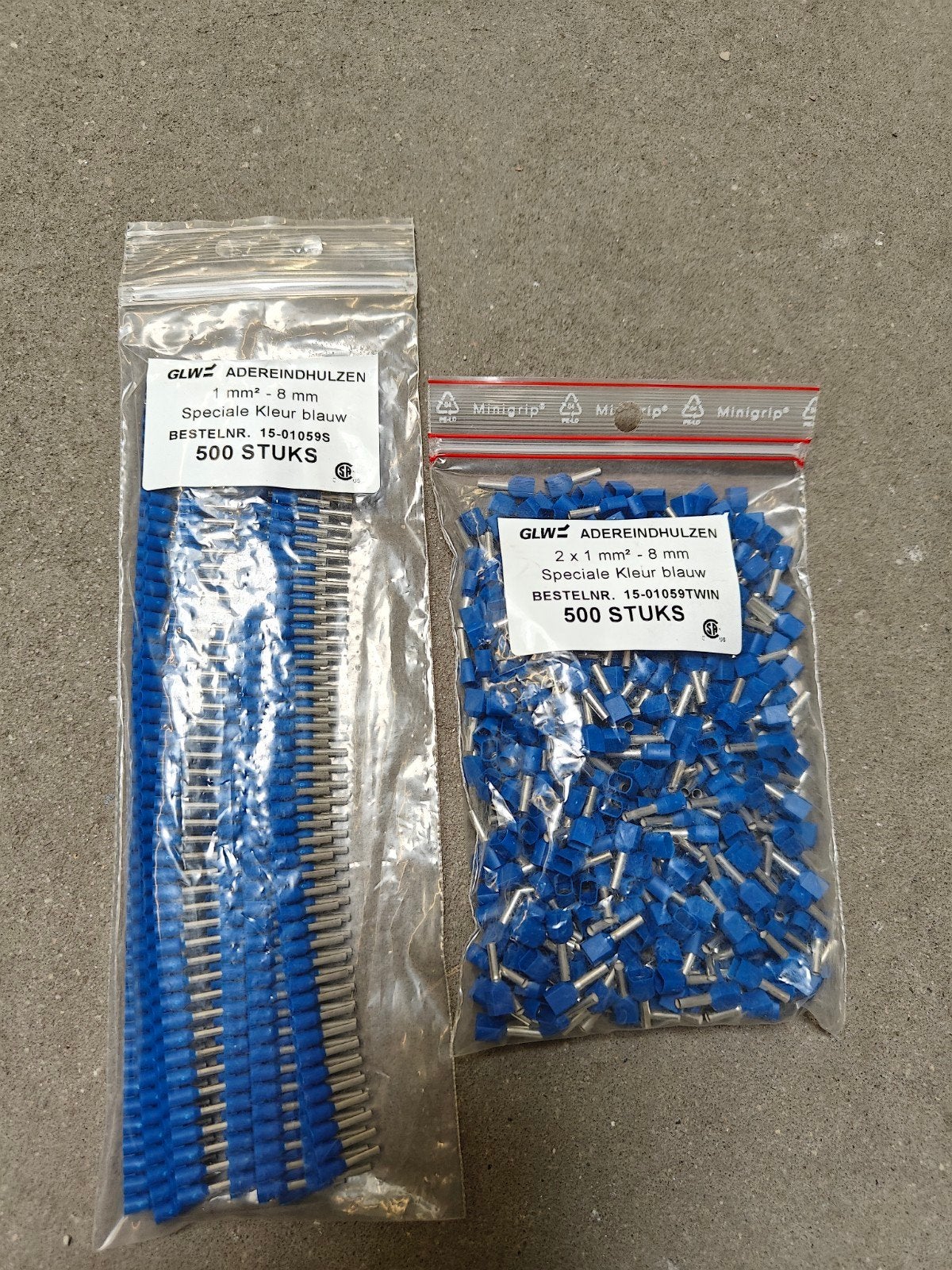 Adereindhulzen 1mm² en 2x1mm² blauw 500 stuks, Ophalen of Verzenden, Nieuw, Overige typen