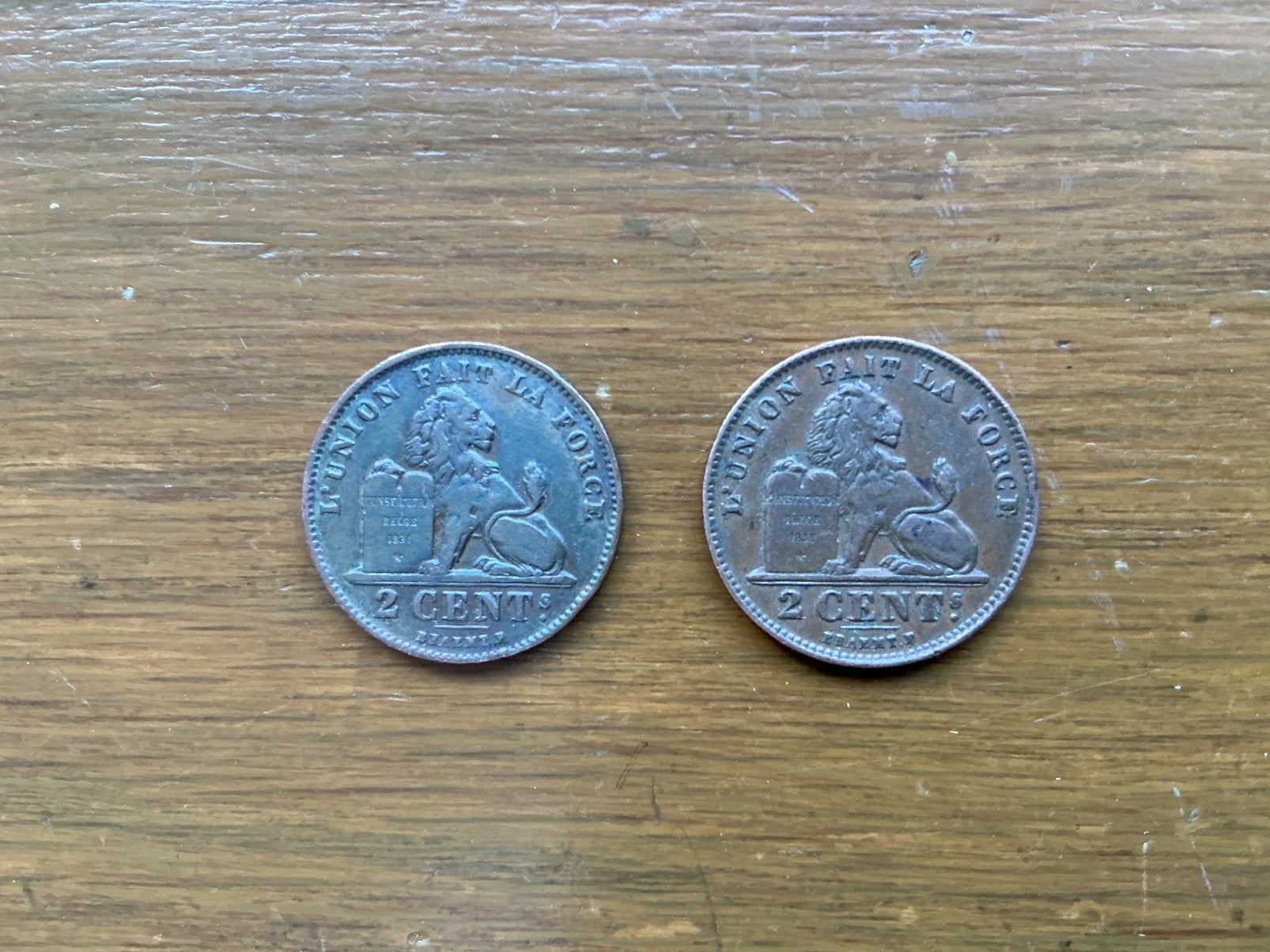 Munten België 2 centimes 1909 Leopold II en 1912 Albert I, Ophalen of Verzenden