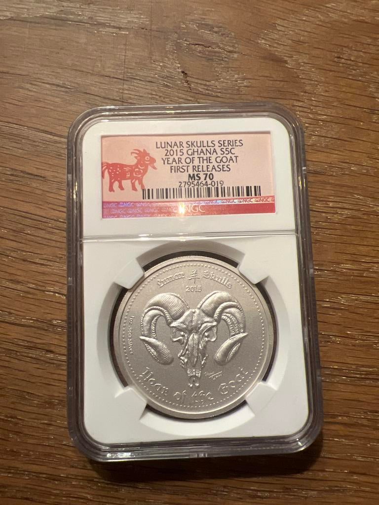 2015 Ghana 5 Cedis 1oz 999 zilver MS-70 Jaar van de Geit, Ophalen of Verzenden, Midden-Oosten, Losse munt, Zilver