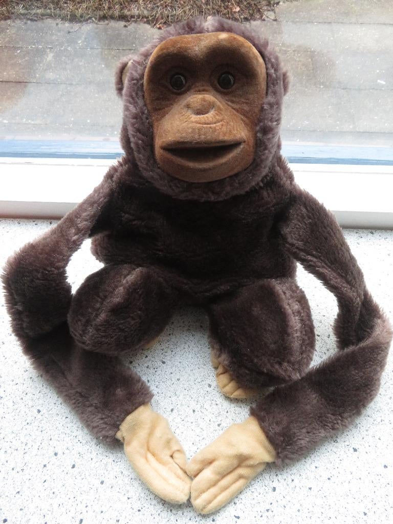 Handpop Aap met kunststof hoofd en lange armen merk Dinotoys, Kinderen en Baby's, Speelgoed | Knuffels en Pluche, Gebruikt, Met label