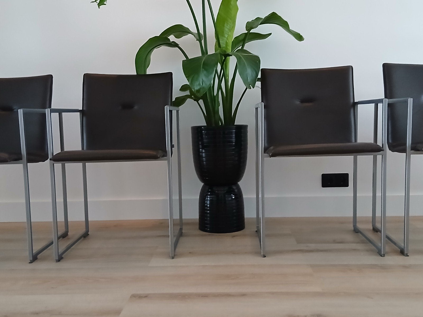 4 Leren Arco Frame Design Stoelen, Huis en Inrichting, Ophalen, Bruin, Leer, Zo goed als nieuw