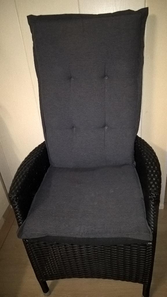 IGS WICKER FAUTEUIL TUINSTOEL ZWART GRIJS KUSSEN VERSTELBAAR, Tuin en Terras, Tuinstoelen, Ophalen, Gebruikt, Wicker, Verstelbaar