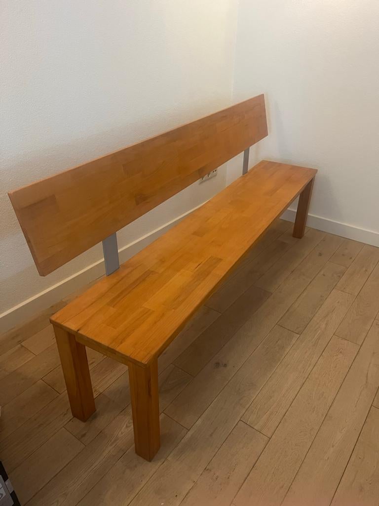 Houten eetkamerbank met rugleuning, Ophalen, Gebruikt, Minder dan 75 cm, 150 tot 200 cm