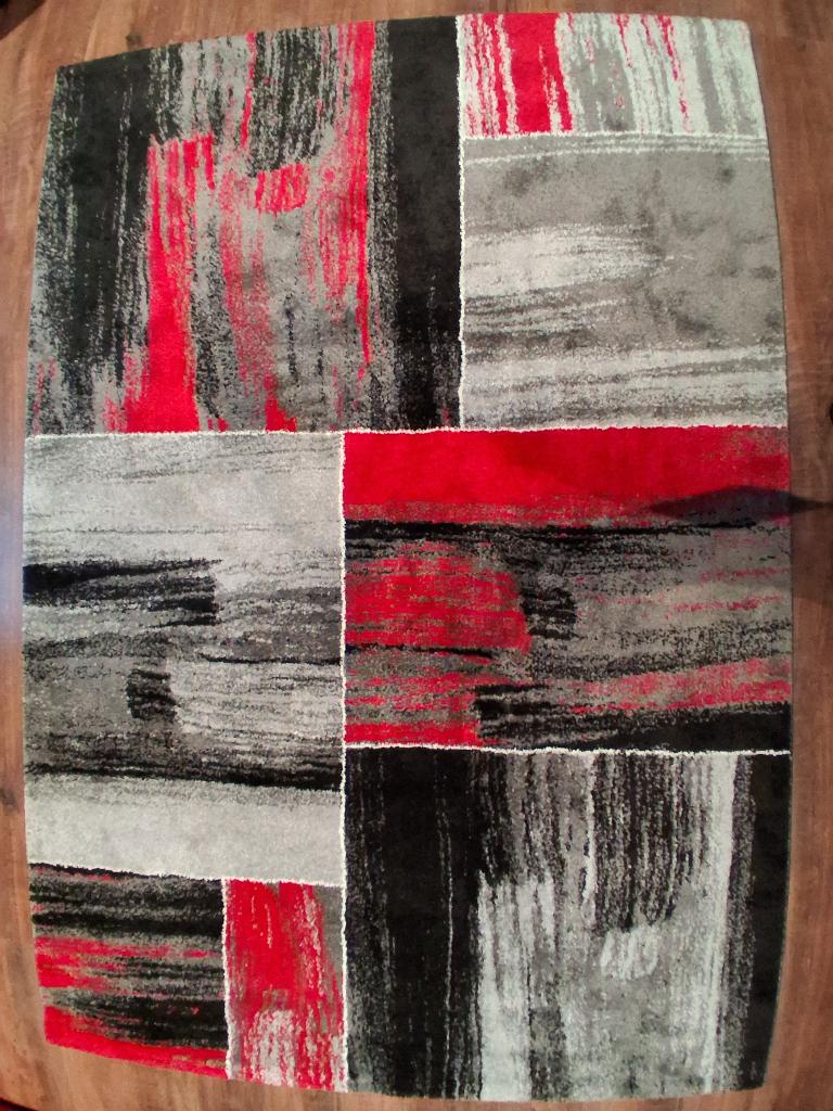 Vloerkleed rood/grijs/zwart, Ophalen, Gebruikt, 150 tot 200 cm, 200 cm of meer