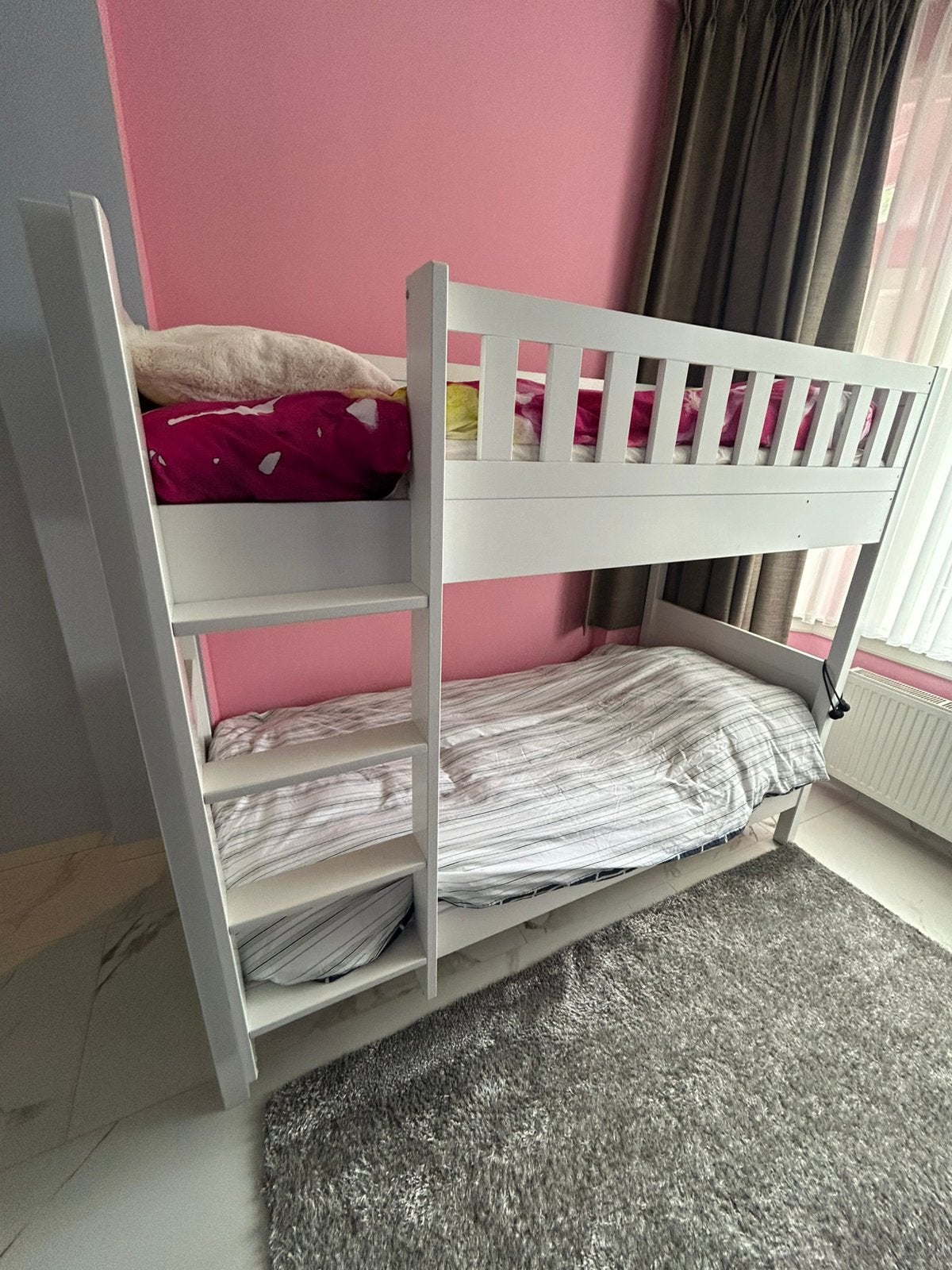 stapelbed 90x200 wit hout  2 matrassen + 2 lattenbodems, Ophalen of Verzenden, Zo goed als nieuw, Stapelbed