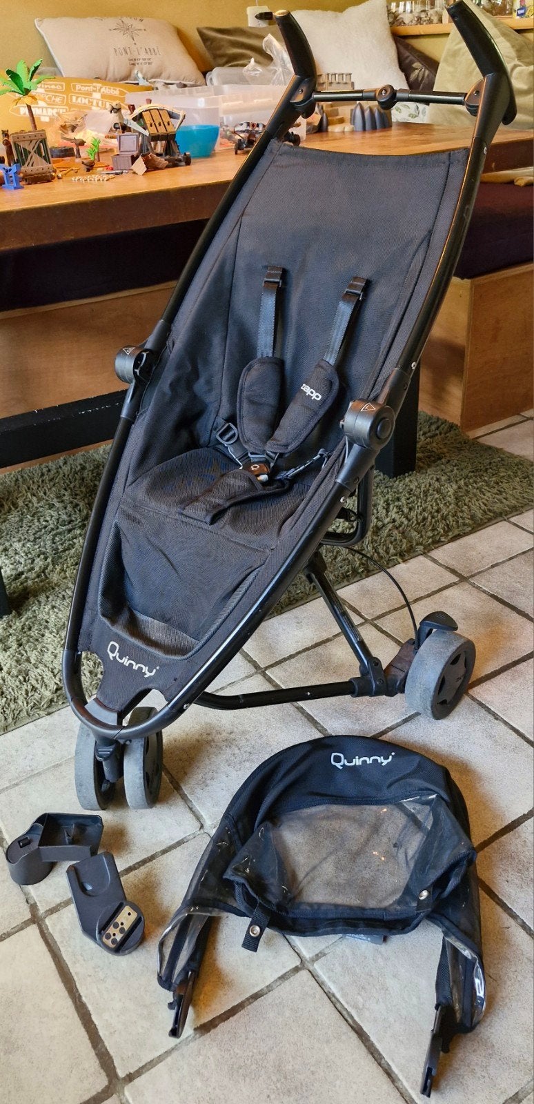 Quinny Zapp Xpress zwart met regenhoes en adapters, Ophalen, Gebruikt, Quinny, Zonnekap