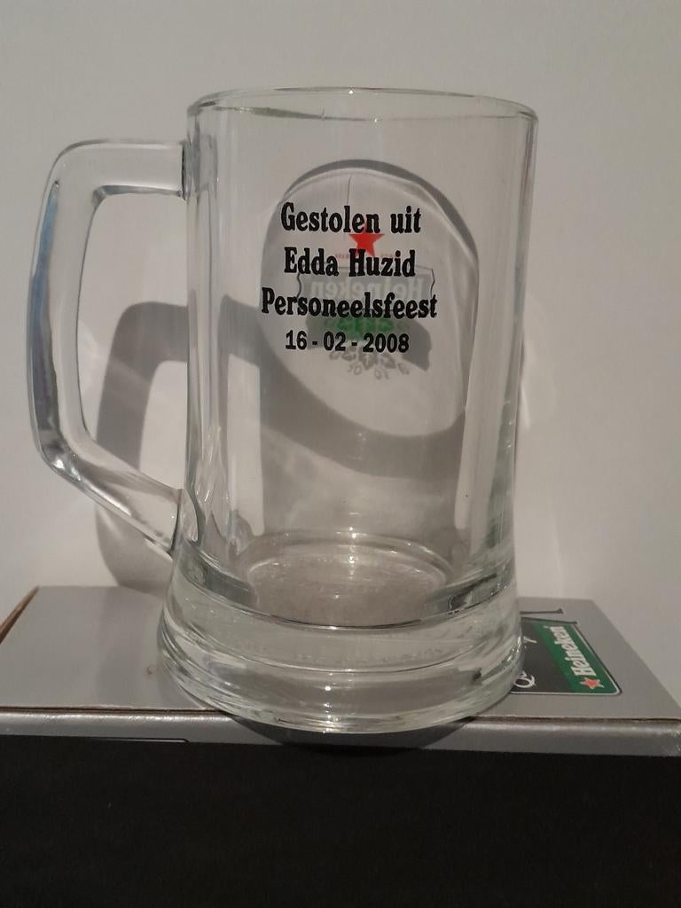 Heineken Bierpul met tekst - Uniek cadeau, Ophalen of Verzenden, Gebruikt, Glas